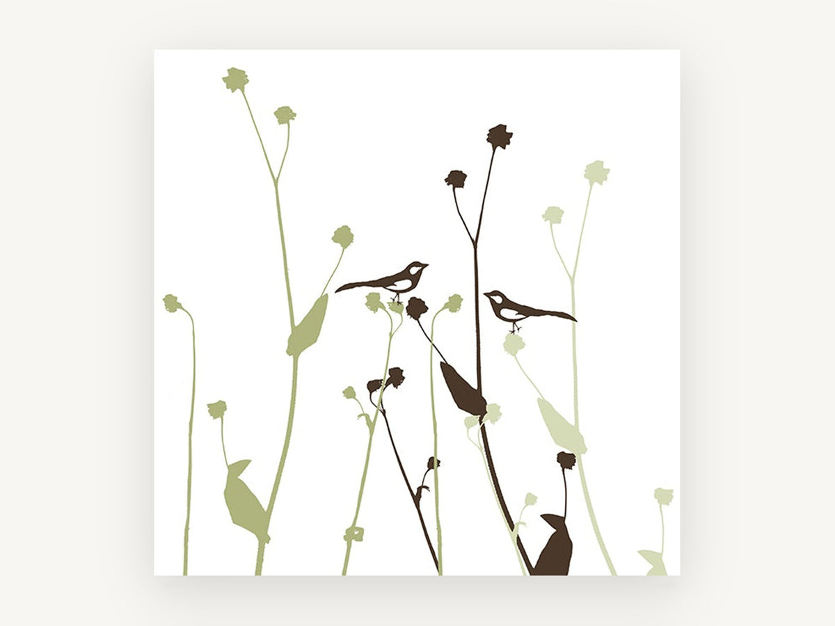 Two Birds Among Seedheads, floral canvas wall art print, front view
