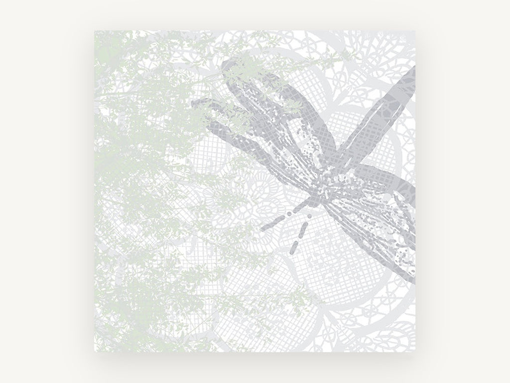 Dragonfly on Lace, dragonfly lace pattern illustration, animal canvas wall art print, front view