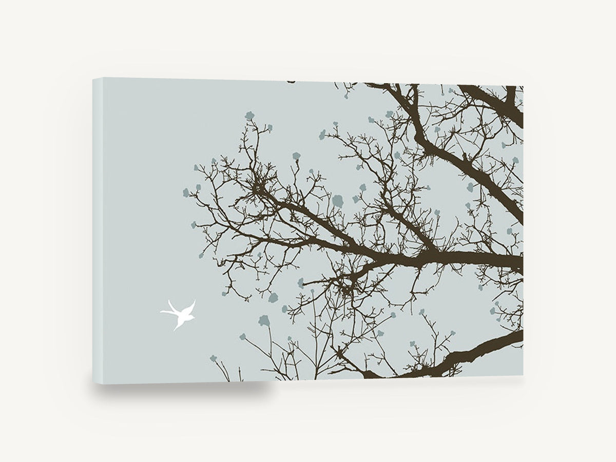Bird Among Bare Branches, bare branches white bird illustration, landscape canvas wall art print ready to hang