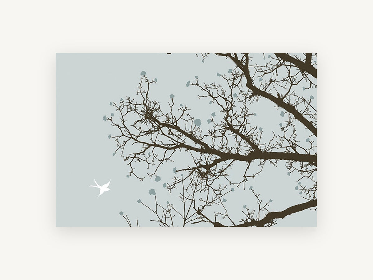 Bird Among Bare Branches, bare branches white bird illustration, landscape canvas wall art print, front view