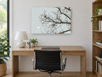 Bird Among Bare Branches landscape canvas print on the wall of a study