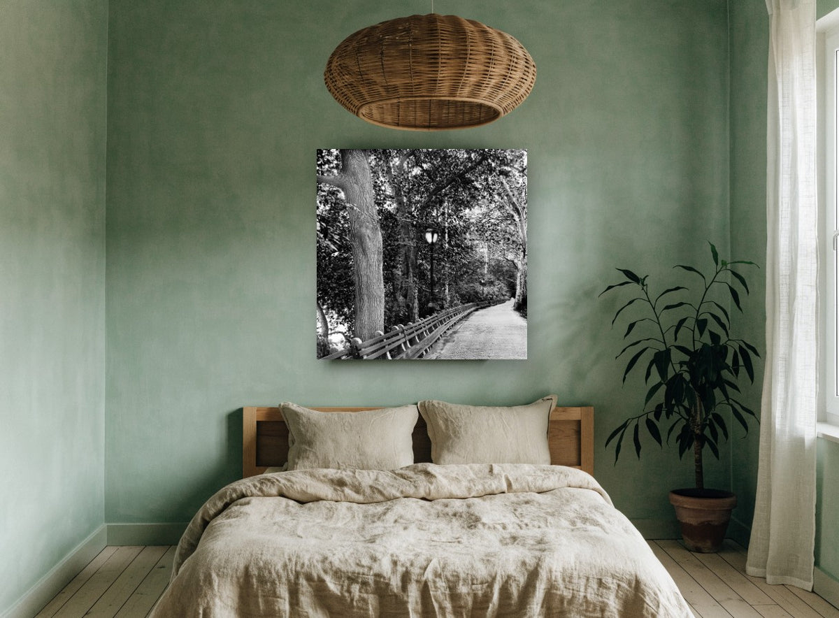Lamplit Park Path landscape canvas print on the wall of a bedroom