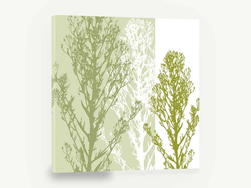 Three Green Stems, green botanical silhouette stems, floral canvas wall art print ready to hang
