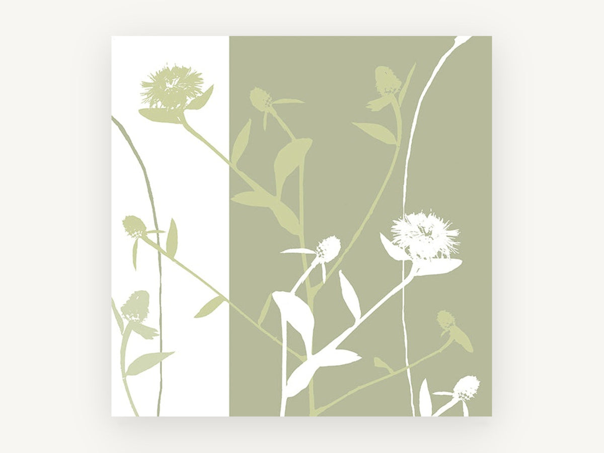 Sage Thistle Silhouettes, floral canvas wall art print, front view