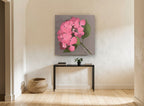 Rose Pink Hydrangea floral canvas print on the wall of a hallway