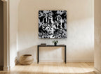 Candelabra Damask Noir vintage canvas print on the wall of a hallway