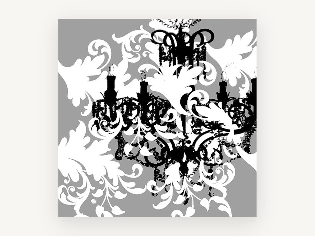Baroque Chandelier Silhouette, vintage canvas wall art print, front view