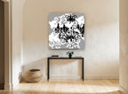 Baroque Chandelier Silhouette vintage canvas print on the wall of a hallway