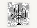 Candelabra on Damask, retro black candelabra damask, stretched canvas wall art print ready to hang