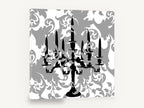 Candelabra on Damask, retro black candelabra damask, stretched canvas wall art print ready to hang