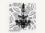 Chandelier Over Swirls, retro black chandelier swirl, stretched canvas wall art print ready to hang