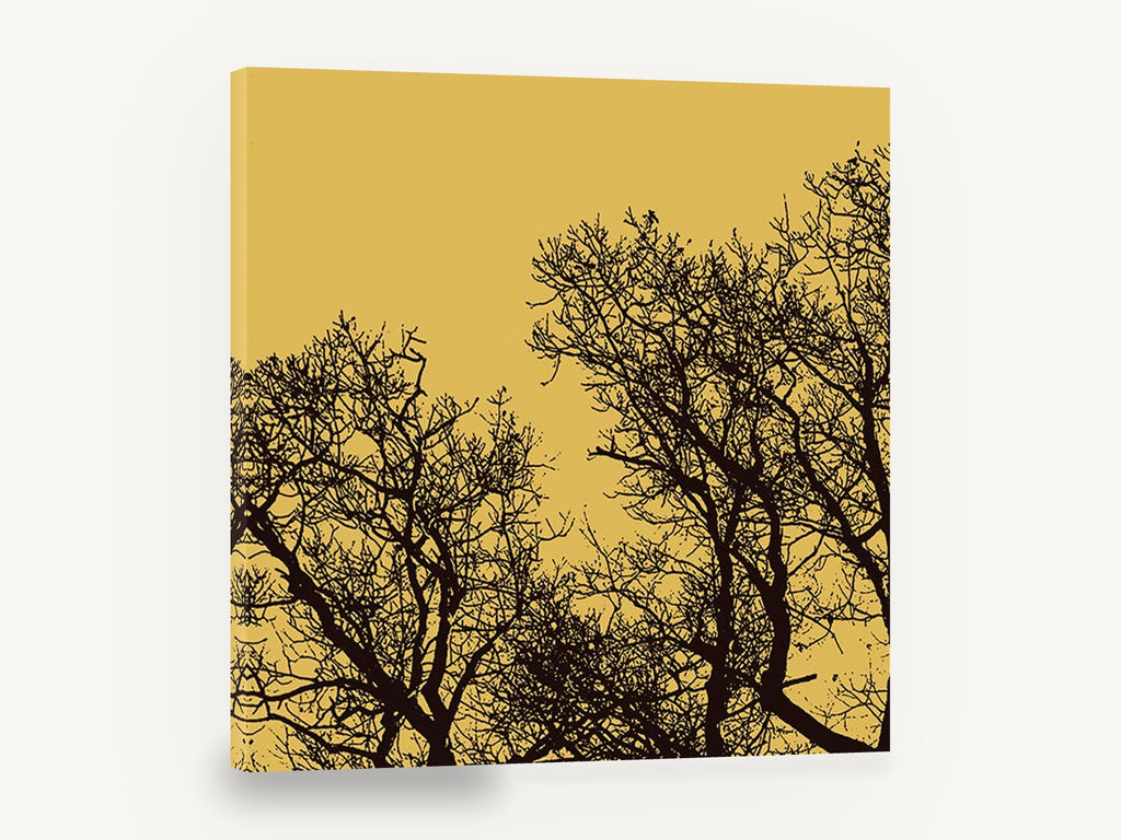 Ochre Branch Silhouettes, bare tree silhouette ochre, landscape canvas wall art print ready to hang