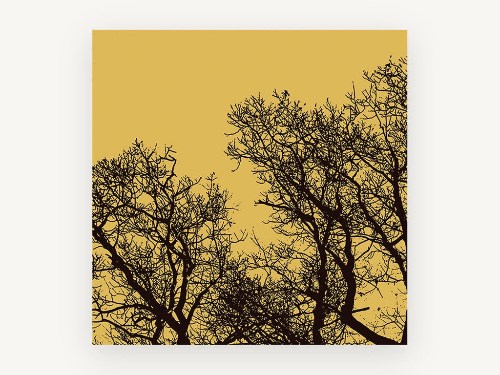 Ochre Branch Silhouettes, bare tree silhouette ochre, landscape canvas wall art print, front view