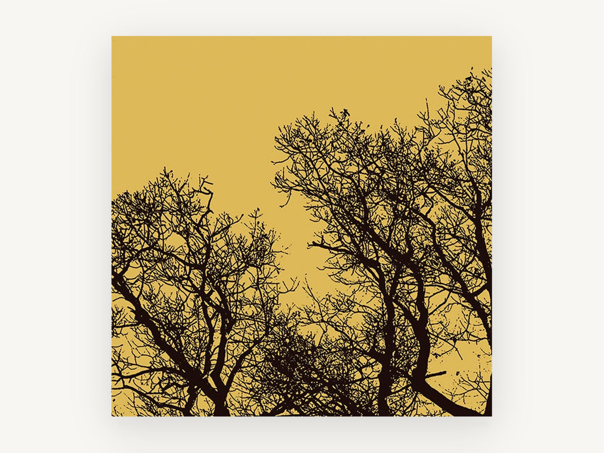 Ochre Branch Silhouettes, bare tree silhouette ochre, landscape canvas wall art print, front view