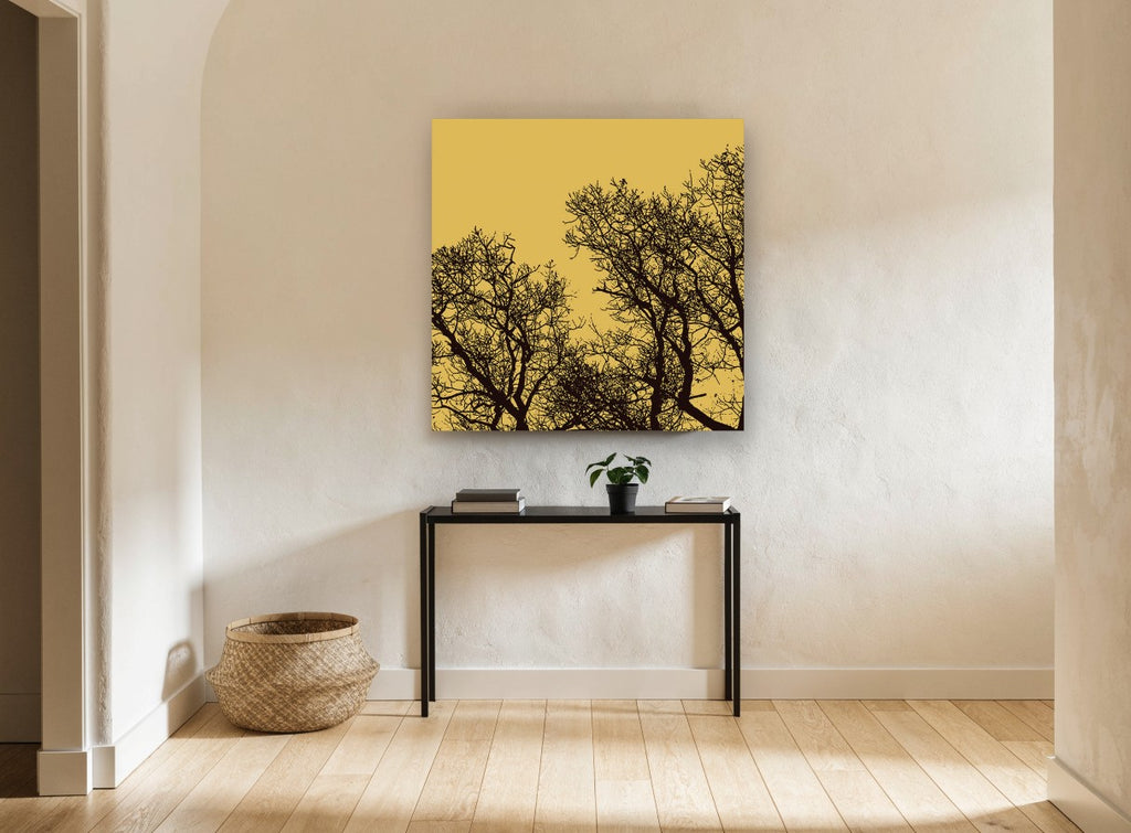 Ochre Branch Silhouettes landscape canvas print on the wall of a hallway