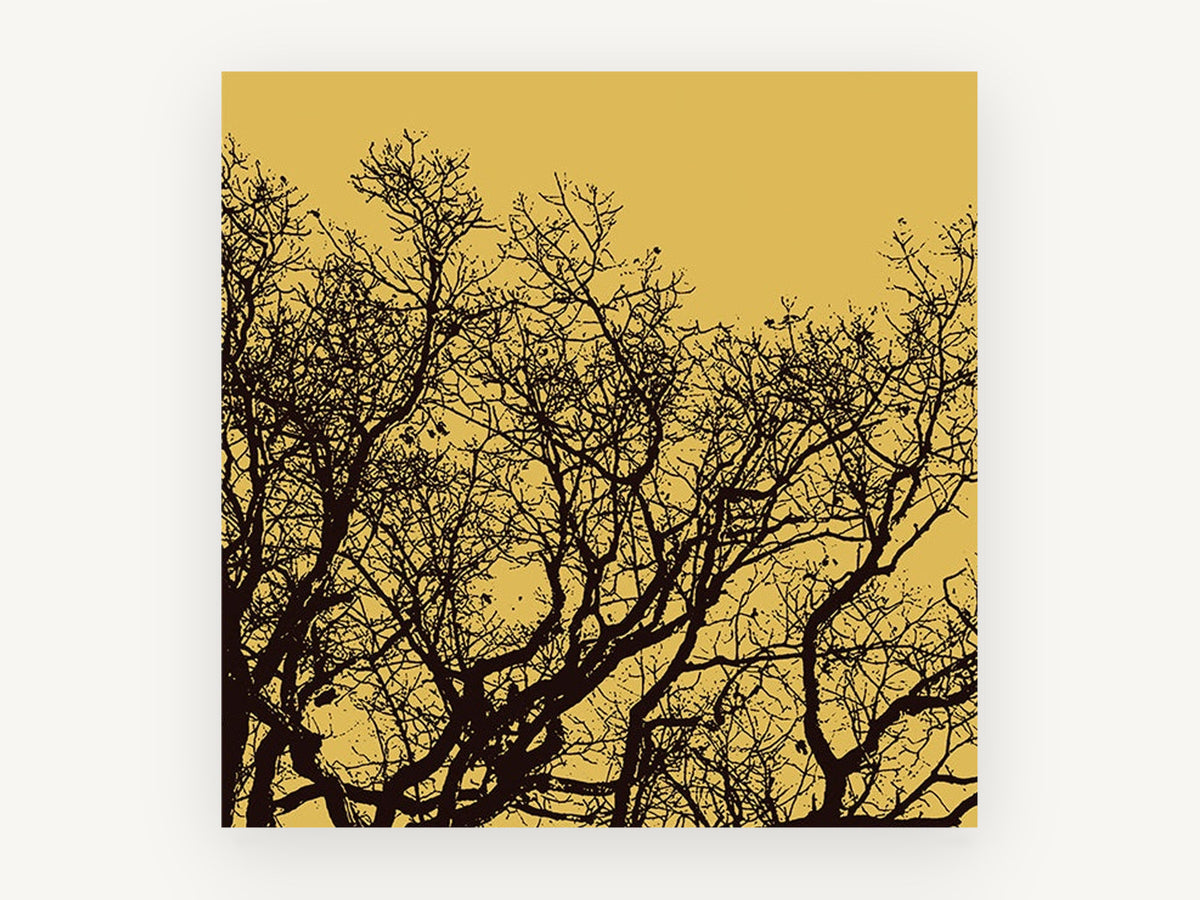 Golden Branch Silhouette, bare tree branches silhouette, landscape canvas wall art print, front view