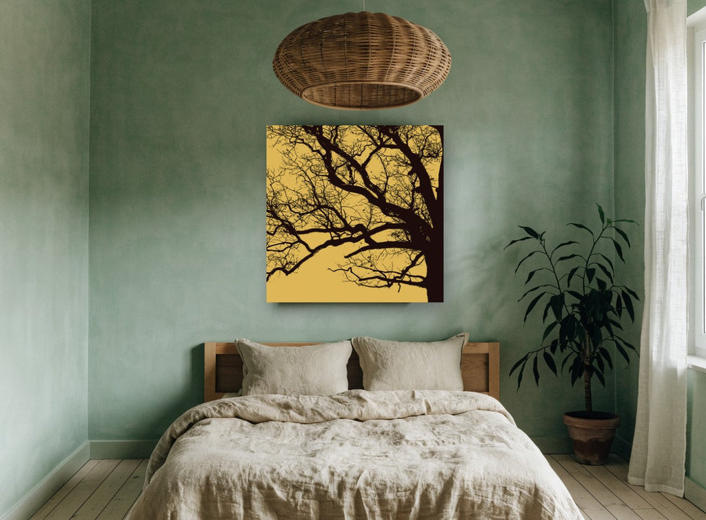 Amber Oak Silhouette landscape canvas print on the wall of a bedroom
