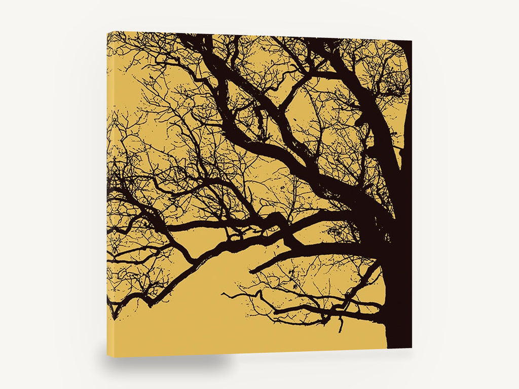 Amber Oak Silhouette, bare tree branches silhouette, landscape canvas wall art print ready to hang