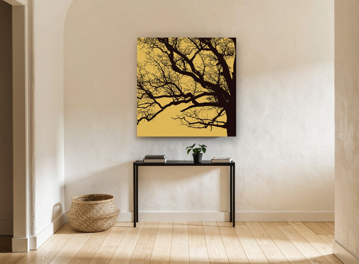 Amber Oak Silhouette landscape canvas print on the wall of a hallway