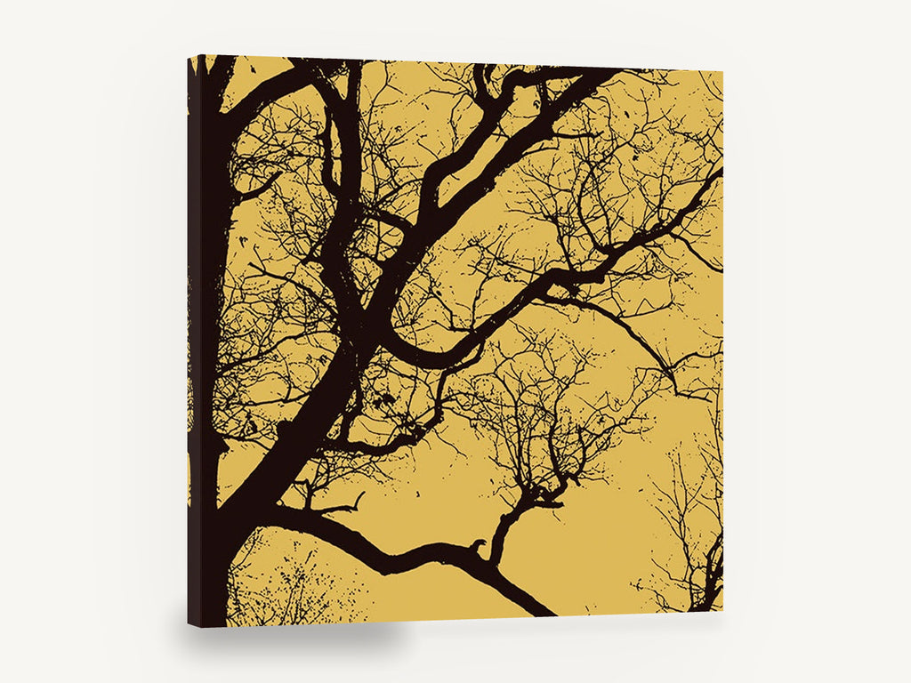 Ochre Branch Silhouette, bare tree branches silhouette, landscape canvas wall art print ready to hang