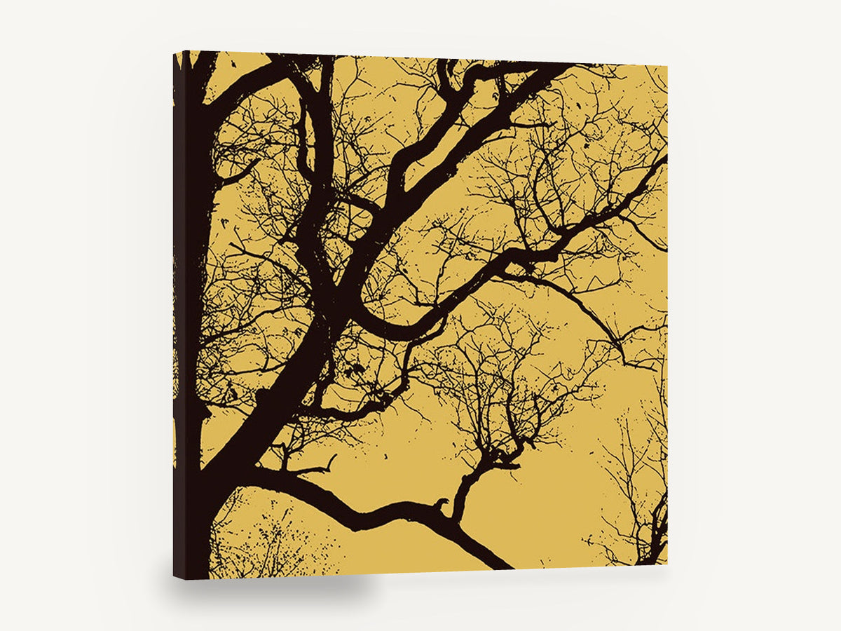 Ochre Branch Silhouette, bare tree branches silhouette, landscape canvas wall art print ready to hang
