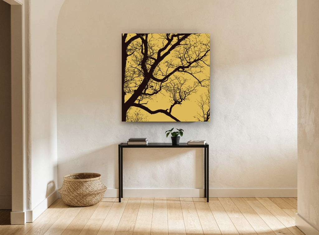Ochre Branch Silhouette landscape canvas print on the wall of a hallway