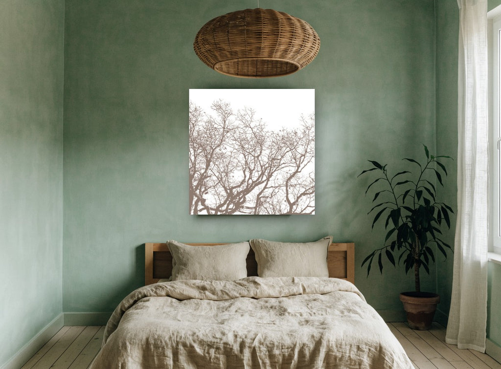 Bare Branch Canopy landscape canvas print on the wall of a bedroom