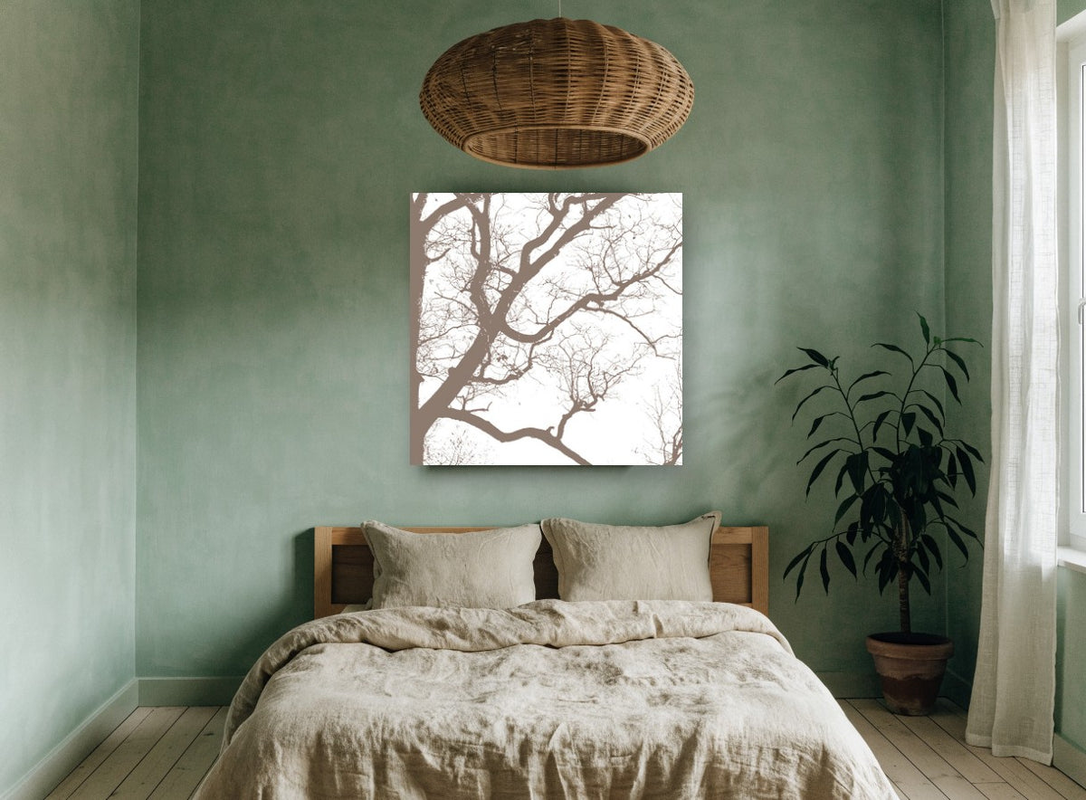 Winter Branch Silhouette landscape canvas print on the wall of a bedroom