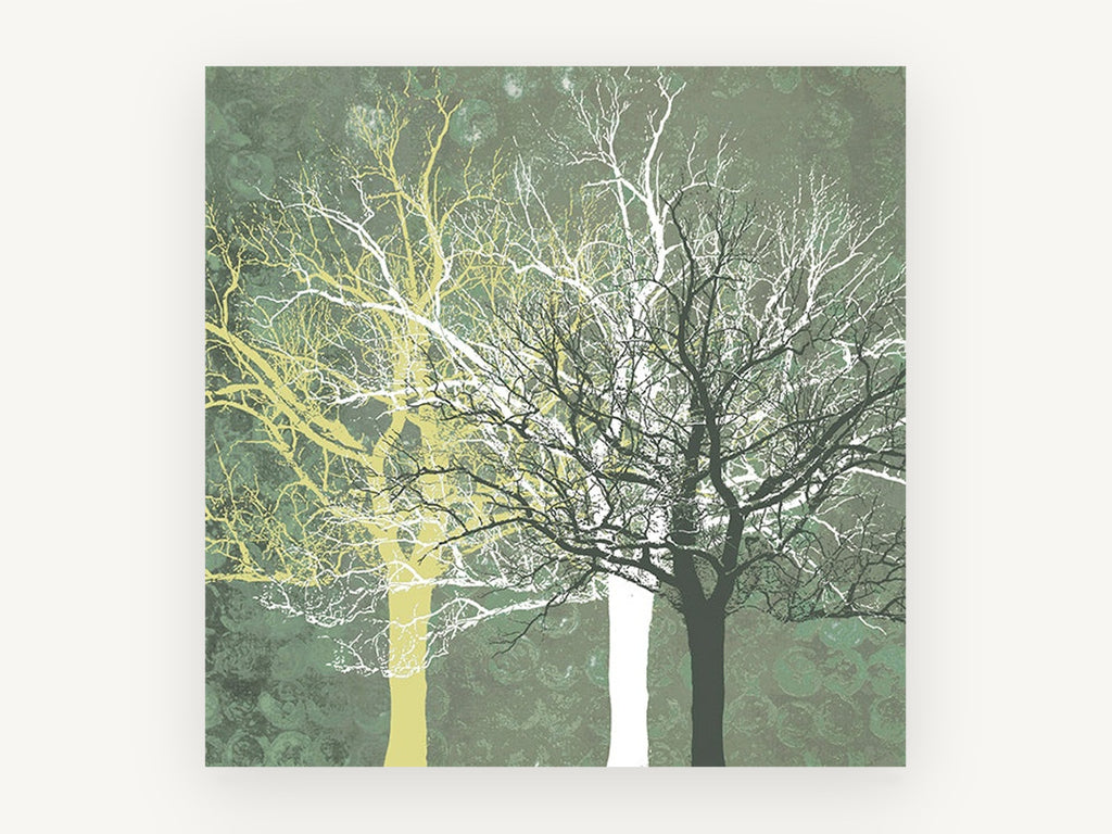 Three Bare Trees, bare tree silhouettes digital artwork, landscape canvas wall art print, front view