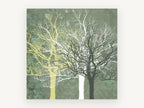 Three Bare Trees, bare tree silhouettes digital artwork, landscape canvas wall art print, front view