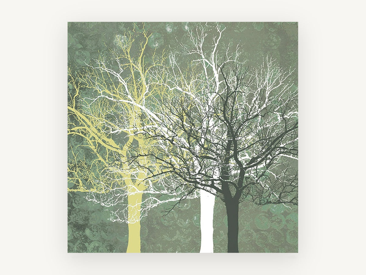 Three Bare Trees, bare tree silhouettes digital artwork, landscape canvas wall art print, front view