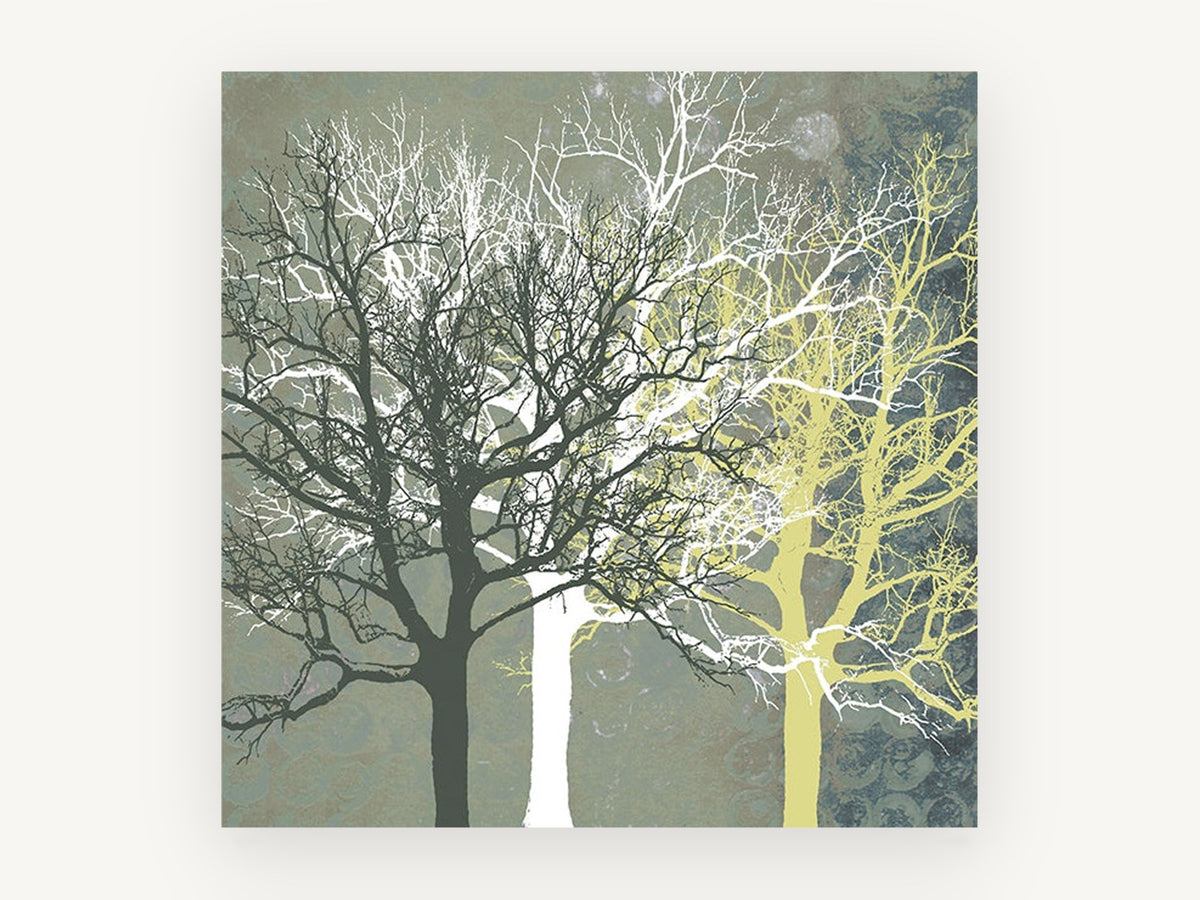 Three Tone Trees, bare tree silhouettes digital art, landscape canvas wall art print, front view