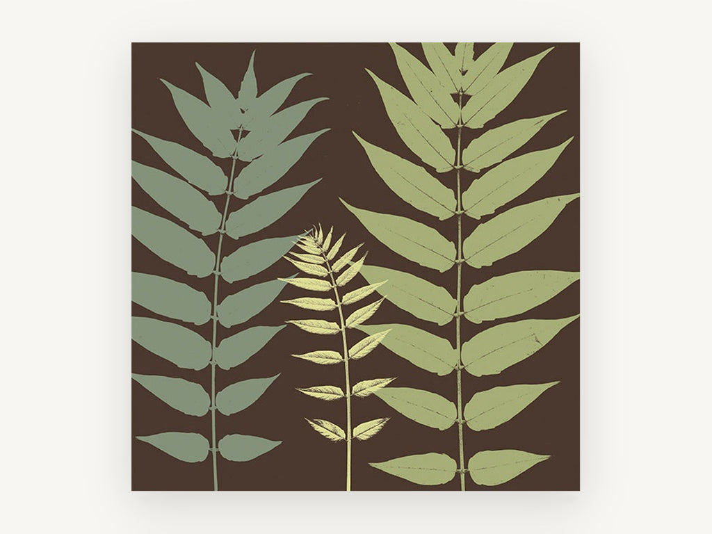 Three Fronds on Chocolate, floral canvas wall art print, front view