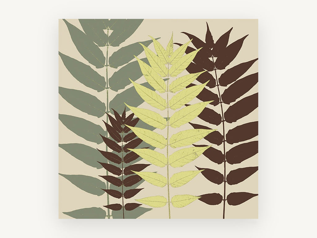 Three Leaf Fronds, floral canvas wall art print, front view