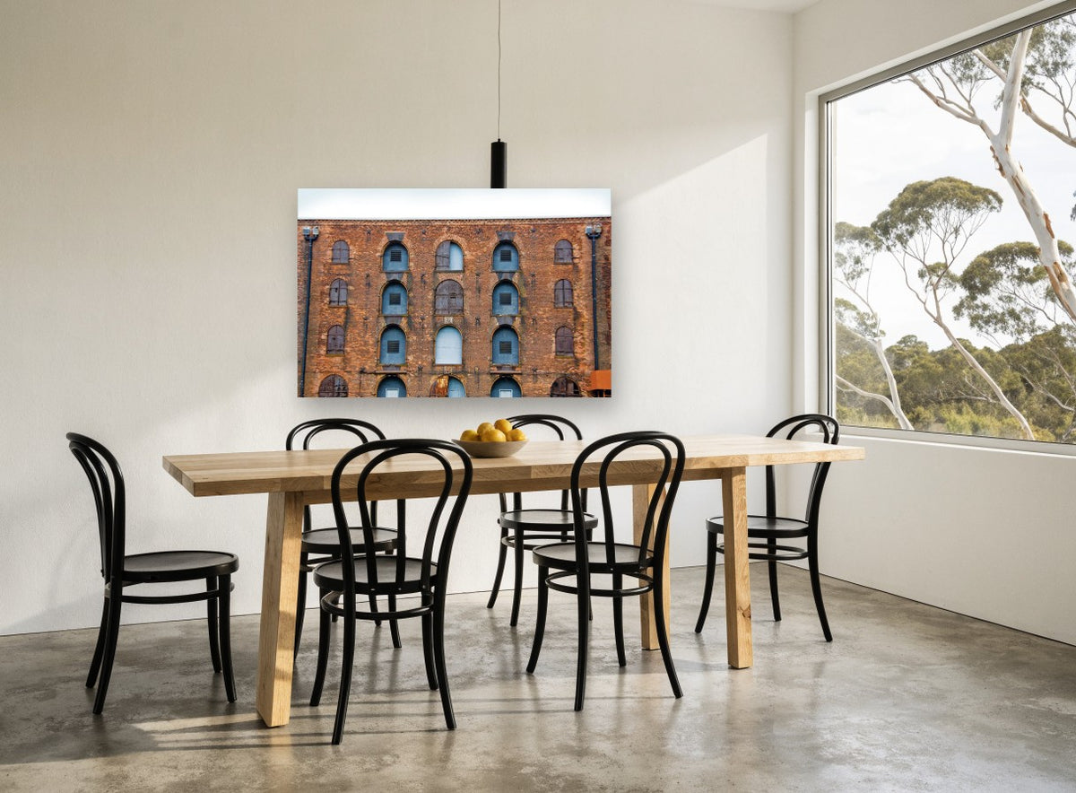 Brooklyn Brick Warehouse city canvas print on the wall of a dining room