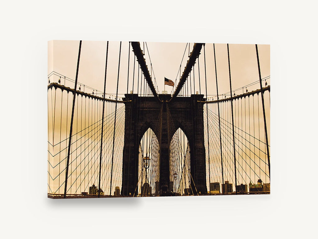 Brooklyn Bridge Sepia Towers, brooklyn bridge sepia photograph, city canvas wall art print ready to hang