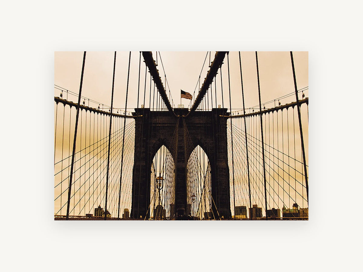 Brooklyn Bridge Sepia Towers, brooklyn bridge sepia photograph, city canvas wall art print, front view