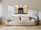 Brooklyn Bridge Sepia Towers city canvas print on the wall of a living room