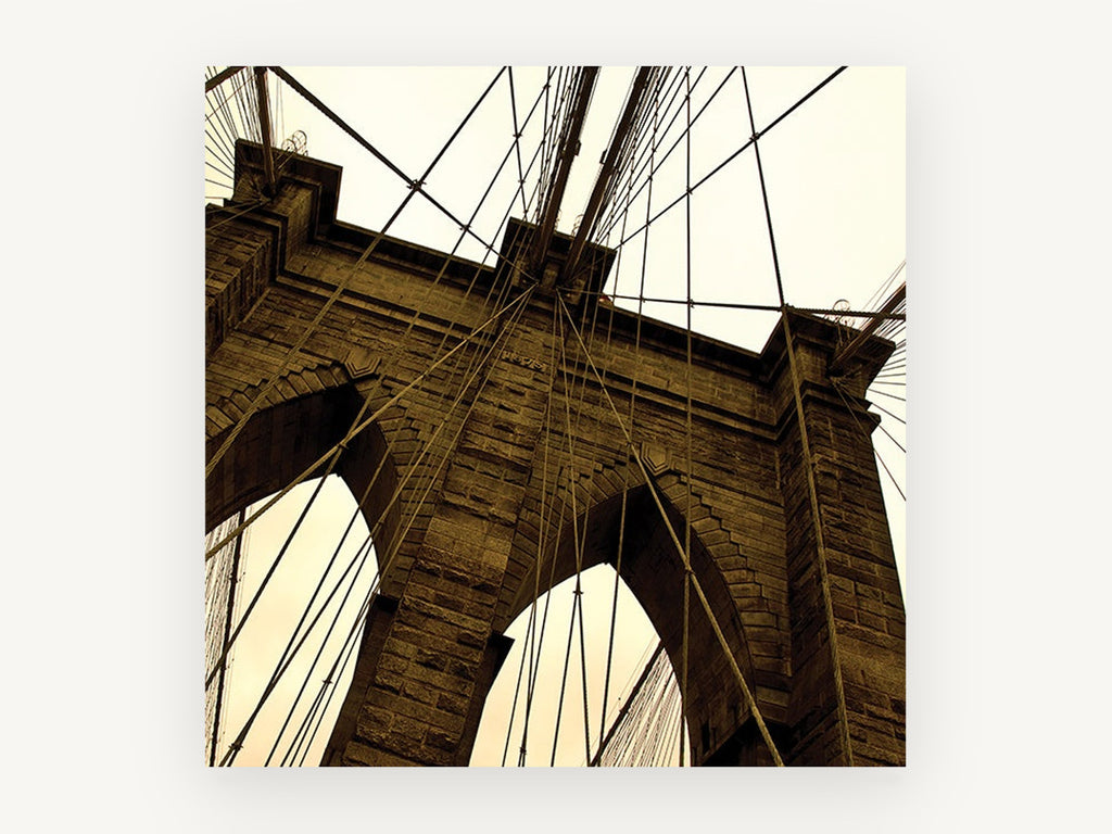 Brooklyn Bridge Sepia Tower, brooklyn bridge tower sepia photograph, city canvas wall art print, front view