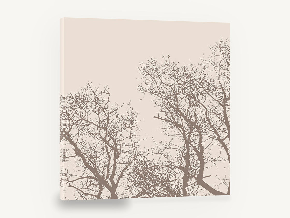 Bare Branch Canopy, bare tree silhouette beige, landscape canvas wall art print ready to hang