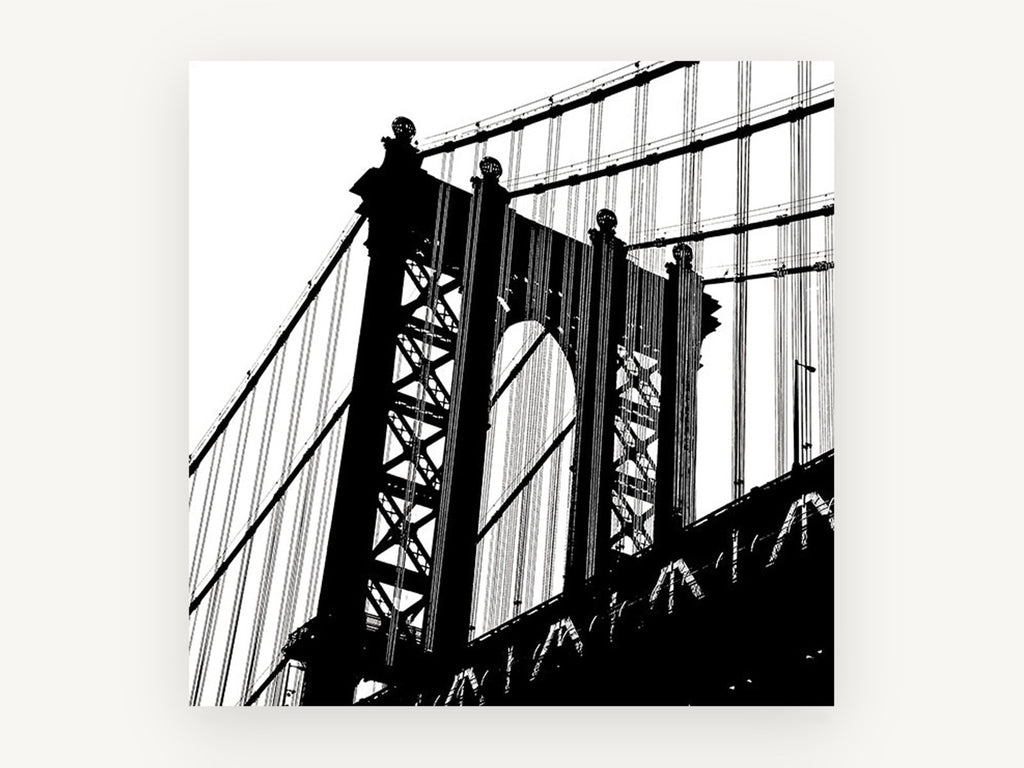 Manhattan Bridge Silhouette, manhattan bridge black and white photograph, city canvas wall art print, front view