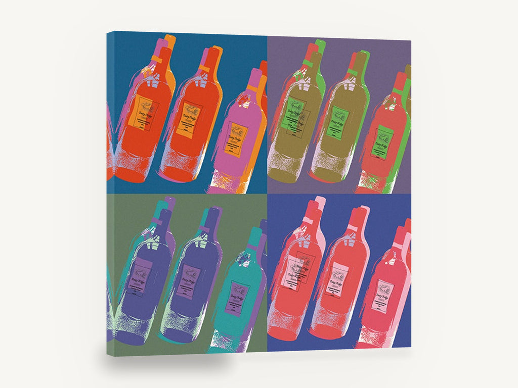 Pop Wine Quartet, pop art wine bottles kitchen, kitchen canvas wall art print ready to hang