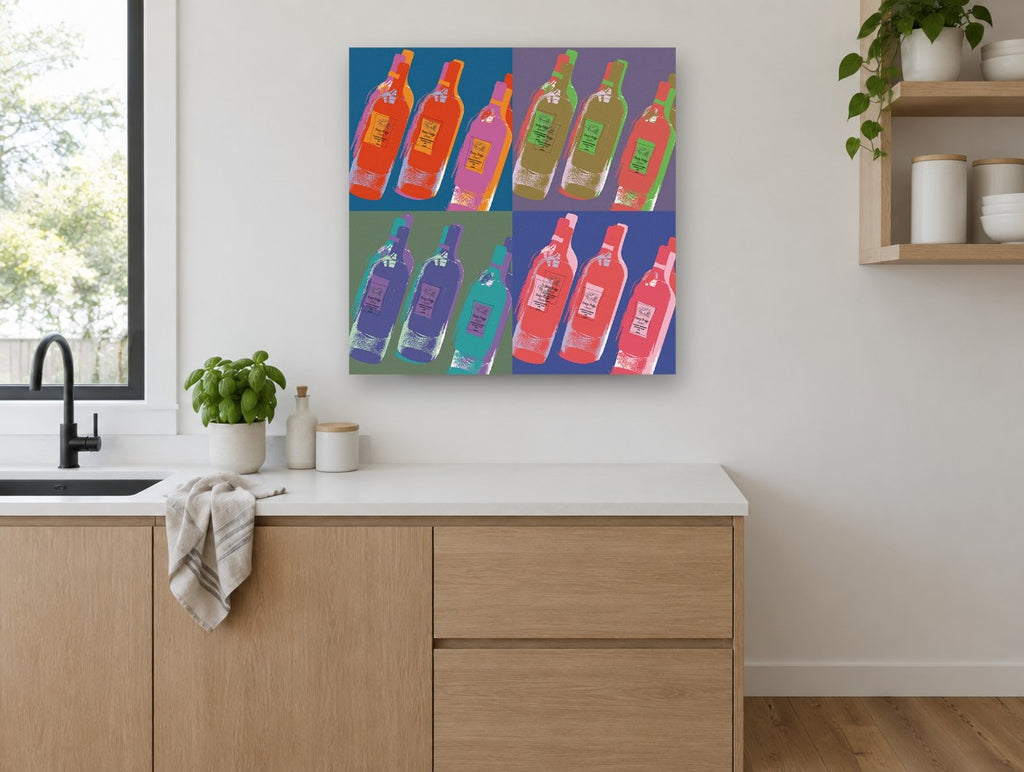 Pop Wine Quartet kitchen canvas print on the wall of a kitchen