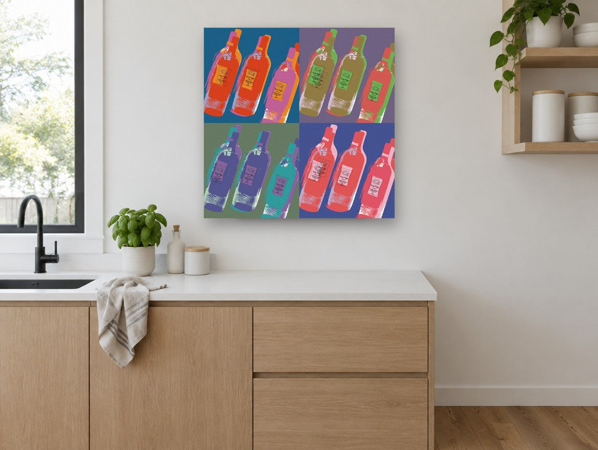 Pop Wine Quartet kitchen canvas print on the wall of a kitchen