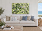 Lily Pad Pond landscape canvas print on the wall of a beach house living room