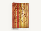 Rust Branches Over Stripes, red branch silhouette striped botanical, floral canvas wall art print ready to hang