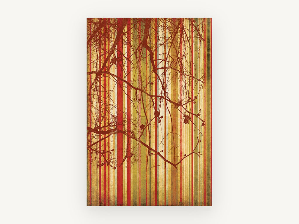 Rust Branches Over Stripes, floral canvas wall art print, front view