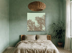 Mocha Twigs Mint Sky landscape canvas print on the wall of a bedroom