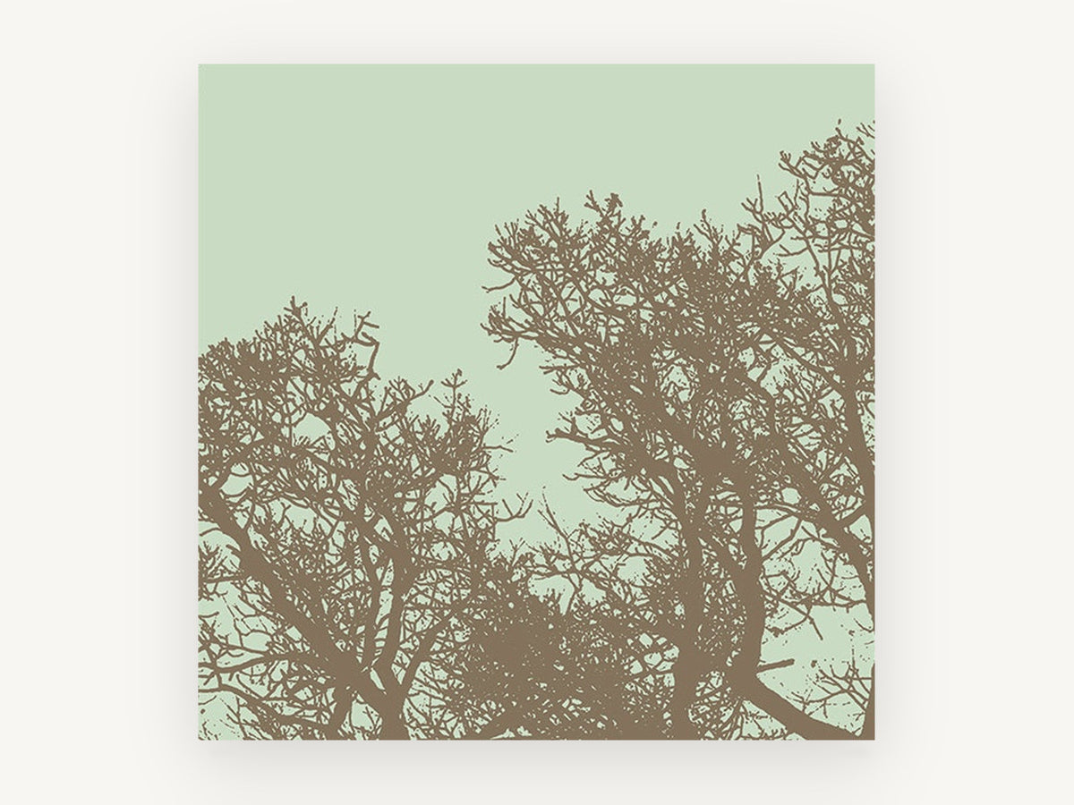Mocha Twigs Mint Sky, bare tree branches silhouette illustration, landscape canvas wall art print, front view