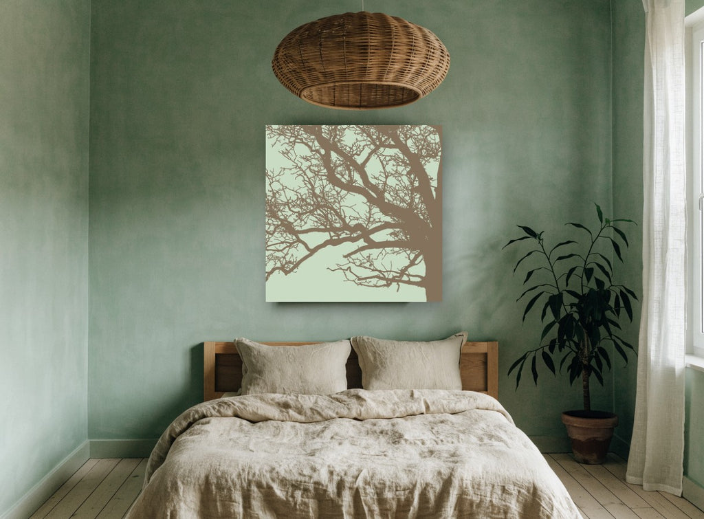 Bare Branch Silhouette landscape canvas print on the wall of a bedroom